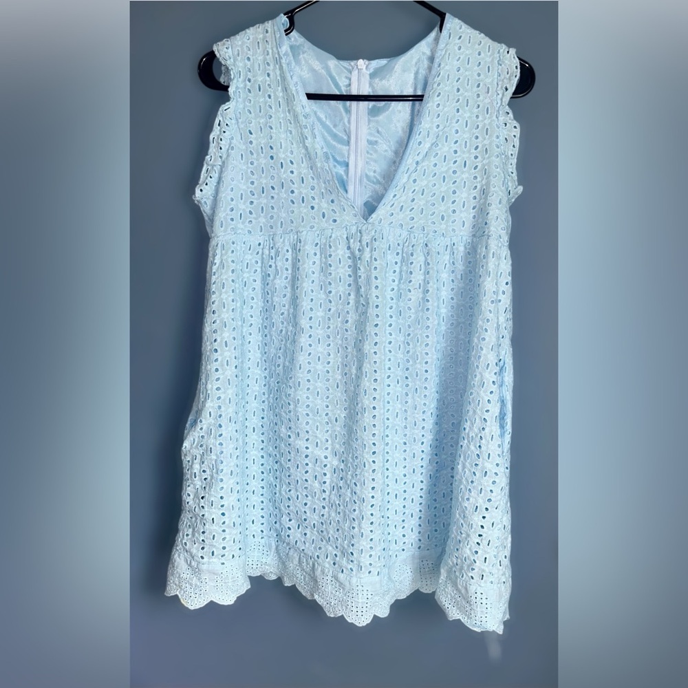 Baby Blue Eyelet Romper Dress With Pockets Size Large - Picture 3 of 8